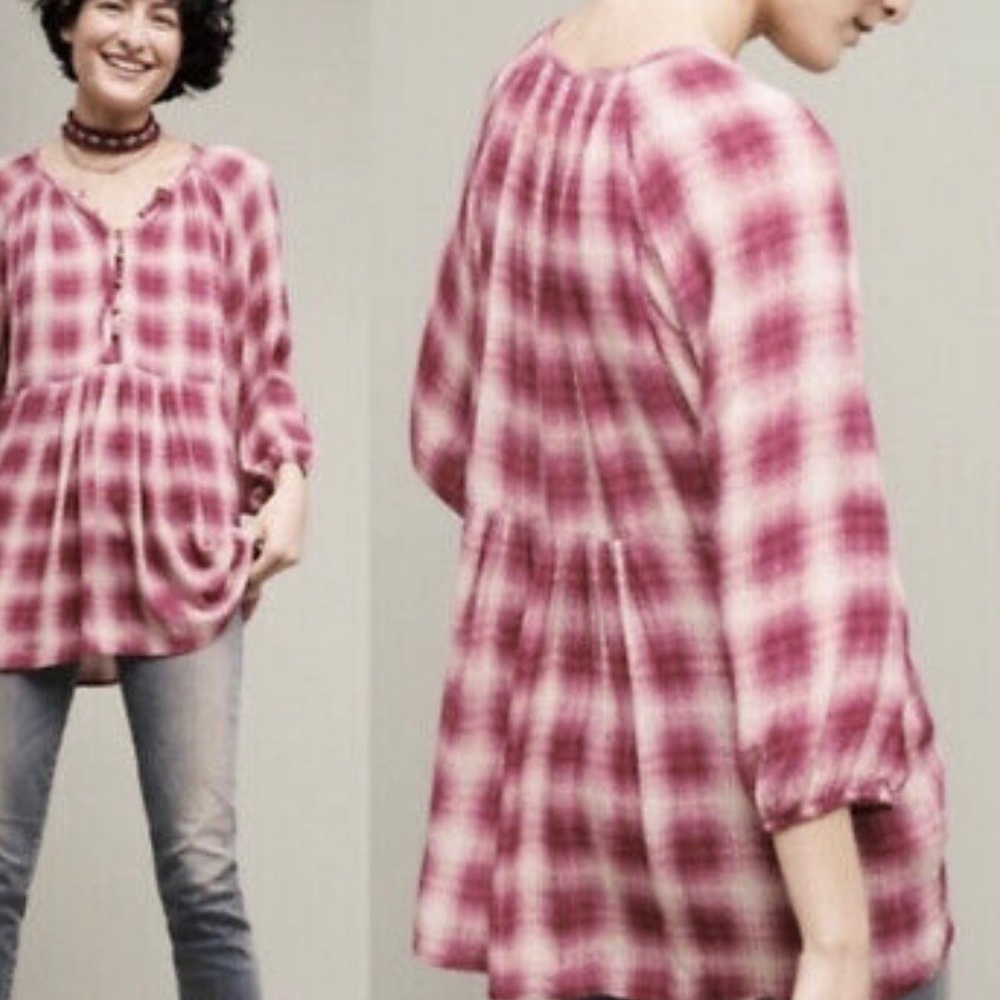 Maeve Cream/Pink Plaid Blouse